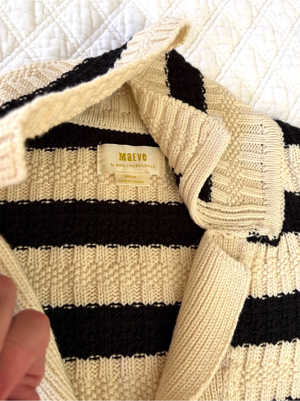 Anthropologie Black and Cream Striped Button-Front Crop Cardigan - Picture 5 of 10